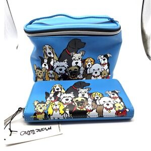 Marc Tatro Dog Print Cosmetic Bag and‎ Wallet Set Cute Puppy Travel Case NWT